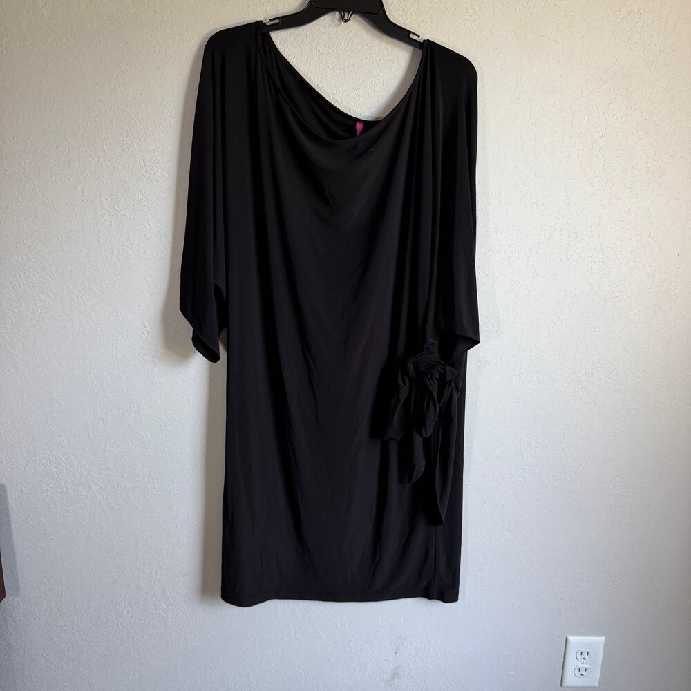 Abi Ferrin Black Nikki 5-Way Abstract Tie Side Sleeve Knee Length Dress Womens L